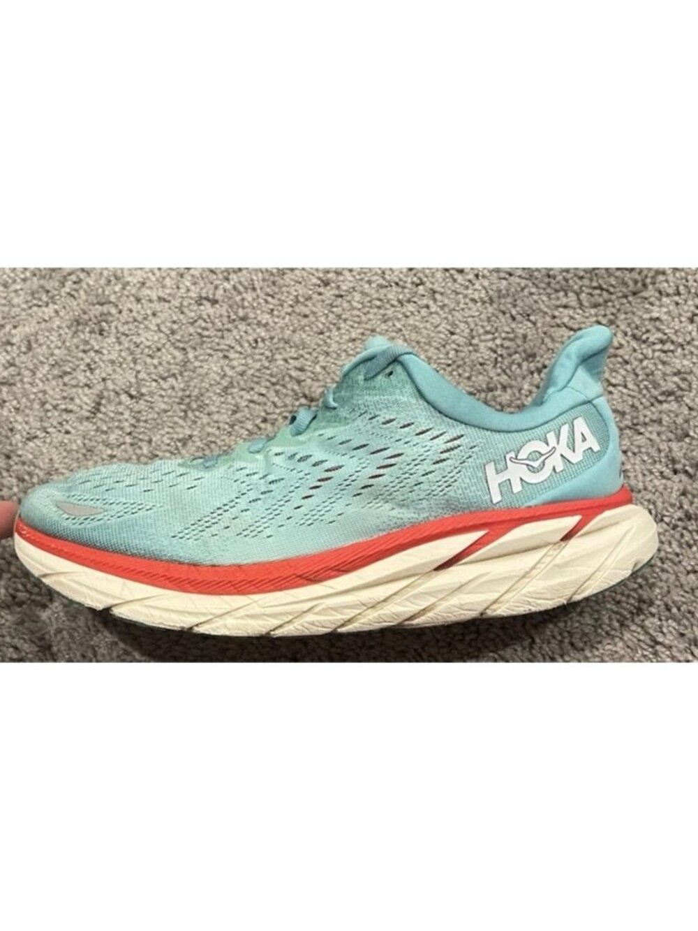 Hoka One One Clifton 8 Running Shoes Womens 10 D Blue White Walking Sneakers Jog
